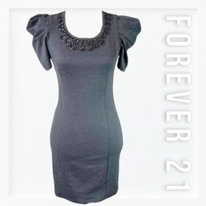 Forever 21 Beaded Collar Bodycon Dark Grey Dress sz S